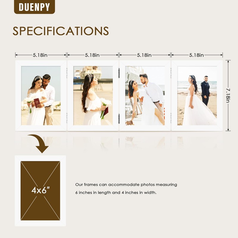 DUENPY 4 Folding 4x6 Picture Frame Horizontal Engineered Wood Accordion