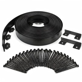 BABL LIFE Landscape Edging Kit, 40 FT x 2 Inch, No Dig Garden Edging Border, Flexible Black Lawn Edging with 80 Spiral Spikes and 2 Connectors for Flower Beds, Paths, Yard
