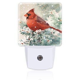 sndheke Winter Cardinal Pine Tree Night Light, Christmas Snow Red Cardinal Dusk to Dawn Night Light Plug in,0.5w Energy Saving Sleep Friendly Night Light for Kids Boys Girls Home Decor