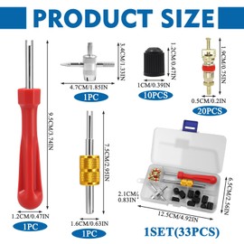 Eddrfy Valve Extractor Car Valve, 33 Pieces Tyre Valve Tool Set with Valve Key, Tyre Valve Remover Tools with 20 Valve Inserts, 2 Valve Keys, 4-Way Tool for Car, Bicycle, Motorcycle