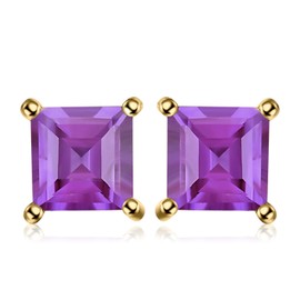 JewelryPalace Square Cut Real Gemstone Stud Earrings Silver 925 Women's Jewellery Set, Earrings Silver Birthstone Girls, Stud Earrings Silver Small with Stone Women Rose Gold, Gemstone, Amethyst