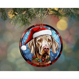 Weimaraner Christmas Stained Glass Ceramic Ornament, Christmas Tree Hanging Ornament, Dog Stained Glass Ornament, Ornament Religious Gift for Christians Printed on Both Sides