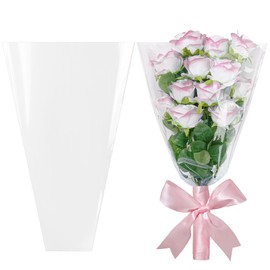 JOYIT Clear Flower Bags for Bouquets, 100PCS Flower Wrapping Papers 13.8in x 18in, Flower Wrapping Bags, Floral Wrapping Paper Clear Flower Sleeves for Floral bouquets Packaging(L)
