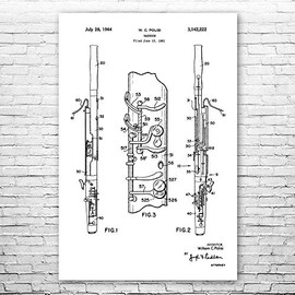 Bassoon Poster Print, Bassoon Player Gift, Orchestra Art, Bassoon Blueprint, Music Teacher Gift, Bassoon Decor Black & White (24 inch x 36 inch)