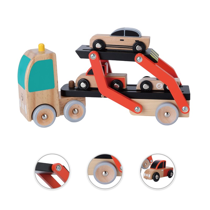 Classic World Wooden Car Transporter with 3 Vehicles for Children