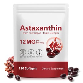 Astaxanthin 12 mg Supplements, 120 Softgels Premium Astaxanthin Antioxidant Supplements Supports Eye, Joint, Inner Circulation, Skin Health & Natural Burning, Fresh Microalgae Source