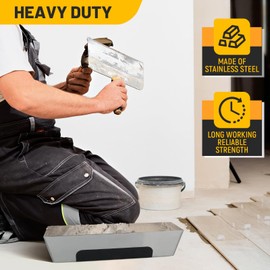 Yajuyi Stainless Steel Mud Pan for Drywall Putty Mud Pan/Mud Pan Plastering Fitting Shear Side Heavy Duty Mud Pan Drywall Masonry Tool Tray Bucket with Non-Slip Pad,12 Inch