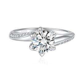 Elspeth Sterling Silver Engagement Rings Round Cut Simulated 1.2 CT Diamond Promise Bridal Wedding Ring, Eternity Rings Gift for Women/Mom/Wife/Girlfriend Size 7