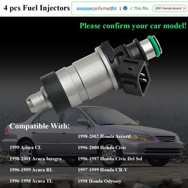 Fuel Injectors Set of 4 Replacement for 1996 1997 1998 1999 2000 2001 2002 Honda Accord Civic Acura RL TL 1.6L 2.0L 2.2L, Engine Fuel Injector Kits Replace OE # 06164P2J000, 1550333, FJ443, 1580588