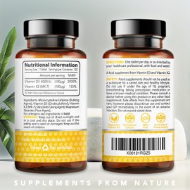 HOWARD & JAMES Vitamin D3 4000iu Plus Vitamin K2 100ug 120 High Strength Vegetarian Tablets