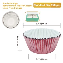 Standard Cupcake Liners Pink Foil Muffin Liners（250 Pcs）,Greaseproof & No Smell Aluminum Foil Muffin Baking Cup,Cupcake Holder by GoldenBakeryFamily