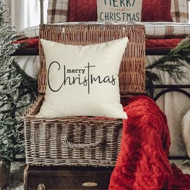 RABUSOFA Christmas Pillow Covers 20x20 Inch,Merry Christmas Decoration Throw Pillow Covers,Xmas Winter Holiday Decor Cushion Covers,Farmhouse Gift Pillowcase for Home Sofa Couch White(E)