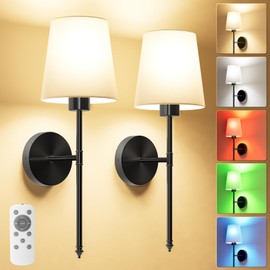 JOFIOS 19.9 inch Battery Operated Wall Sconce Set of 2, Indoor Wireless Rechargeable Wall Lights: Dimmable Detachable Wall Lamp with Remote, 3 Color Temperatures, Wall Sconce for Bedroom Room (Black)