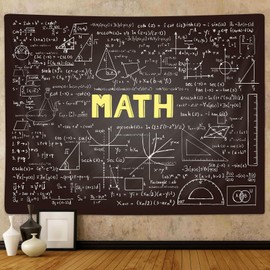 Math Tapestry Mathematics Room Wall Hanging Art, Dark Blackboard Backdrop Math Equations Geometry Tapestries Mathematics Formulas Chalkboard Wall Decor Tapestry for School Classroom Teacher Office