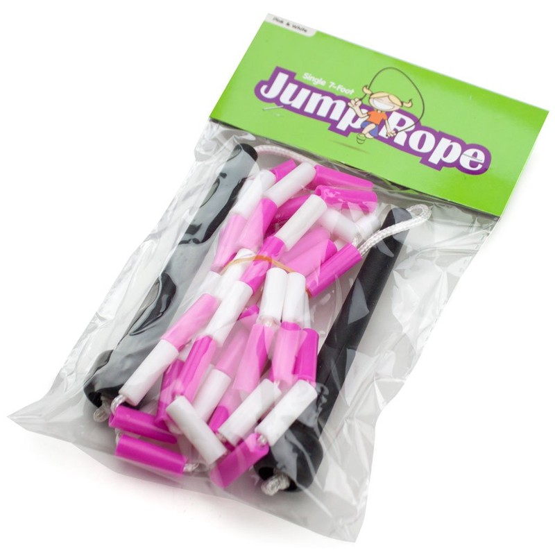 K-Roo Sports SJMP-001 Jump Rope with Plastic Beaded Segmentation, 7',Pink/White
