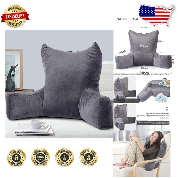 Premium Gray Ergonomic Reading Pillow - Shredded Memory Foam with