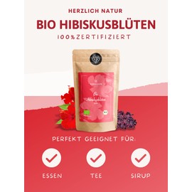 Organic hibiscus flowers 250 g - hibiscus tea - 100% hibiscus flowers, completely dried - organic quality - tested and bottled in Germany (DE-ÖKO-39) | hibiscus tea - hibiscus flower tea by Herzlich