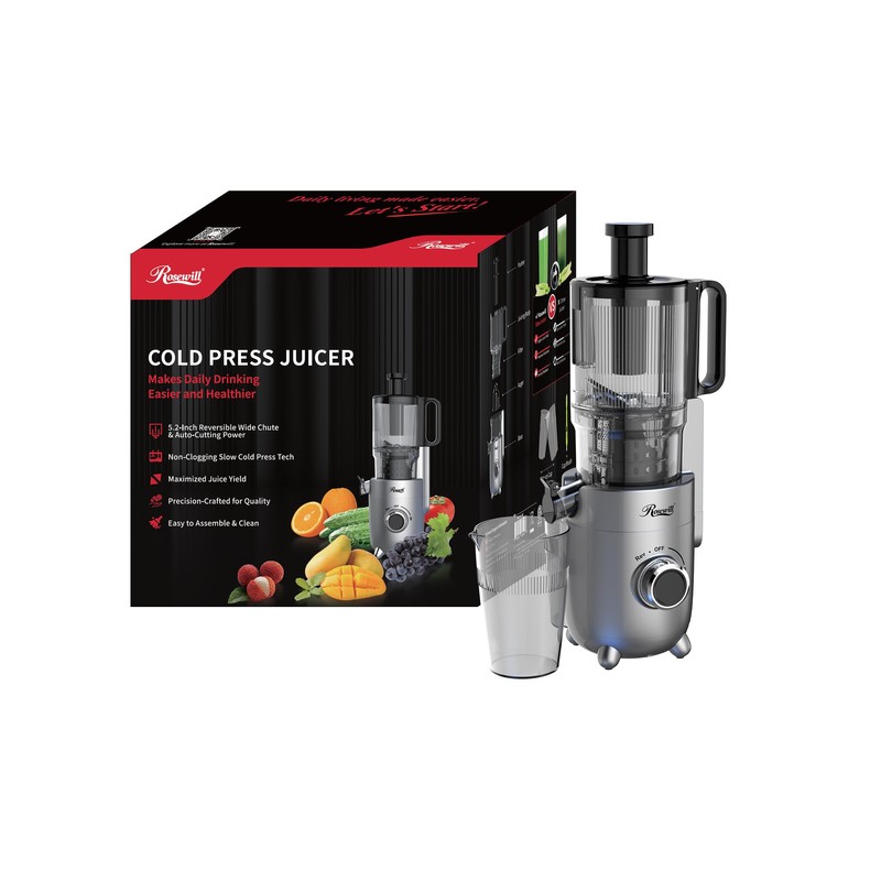 Rosewill Cold Press Juicer, 4.72" Wide Feed Chute Juice Extractor