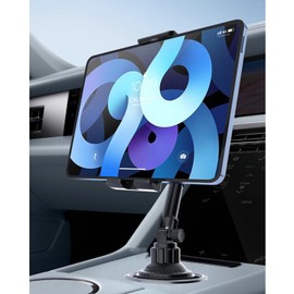 FALOFALO Car Tablet Holder, Fits Approximately 4.5 - 12.9 Inches, Rotates 360°, Attaches to Drink Holder, Easy