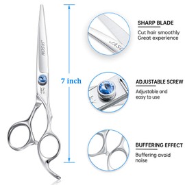 JASON 7" Straight Dog Grooming Scissors, Ergonomic Pets Grooming Shears, Premium Cats Trimming Kit with Offset Handle and Jewelled Screw, Sharp, Comfortable