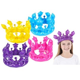 Colorful Inflatable Crowns (BLUE (2 PACK)) Size Kids/Small Adults. Pink, Blue, Purple and Yellow Inflates. Princess, Queen, King