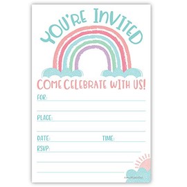 Cute Rainbow Invitations (20 Count) With Envelopes - Girl Baby Shower or Birthday Invites
