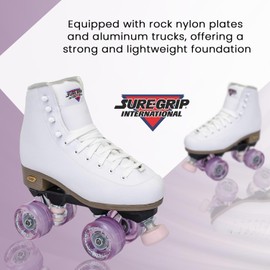 Sure-Grip Fame White Outdoor Unisex Roller Skates with Pink Motion Wheels - Vegan Boot with Microfiber Lining - Rock Nylon Plates & Aluminum Trucks - Matching Pink Cushions and Toe Stop