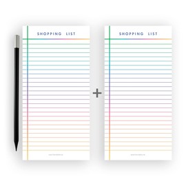 Friendly Fox Magnetic Notepad, 1 x Magnetic Fridge Pad with 50 Shopping Lists Magnetic & Pencil, to-Do List Pad, DIN Long, Rainbow Double Pack