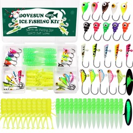 Dovesun 45Pcs Ice Fishing Jigs Kit Ice Fishing Lures for Panfish Bass Walleye Crappie Jigs Ice Fishing Gift Ice Fishing Gear Accessories Tackle Glow in The Dark