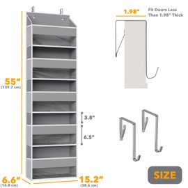 SpaceAid 1 Pack Over The Door Organizer with 5 Large Pockets and 10 Mesh Side Pockets, 5 Layers Door Organizer Hanging with Clear Window for Bedroom, Bathroom, Pantry and Nursery, Gray