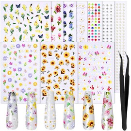 FANDAMEI Flower Nail Stickers, Nail Decals, 7 Sheets 5D Embossed Nail Stickers for Nail Art, 10 PCS Self-Adhesive Nail Art Sticker, Floral Nail Decorations for Girls, Women