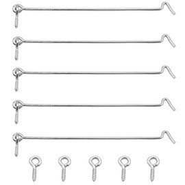 Waziaqoc 8 Inch Hook and Eye Latch (5PCS), Heavy Duty Iron Barn Door Lock Privacy Lock Screw Fixing Type Latch for Sliding Door Barn Door Gate Window Cabin - Silver