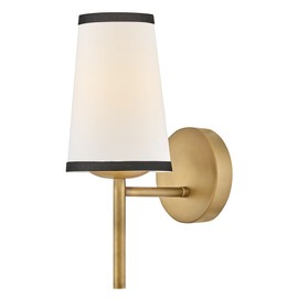 Hinkley Sonia Medium Single Light Bath Wall Sconce - Off-White Linen Shade with Black Trim, Hidden Mounting Hardware - Lacquered Brass Finish