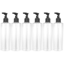 Minkissy 6Pcs Empty Shampoo Bottle, 250ml Plastic Pump Bottle Refillable Transparent Bathroom Soap Lotion Dispenser Random Pump Color