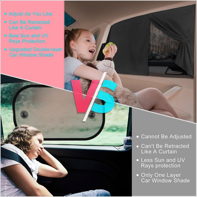 Car Window Shades, 2 PCS Magnetic Double Layer Auto Sun