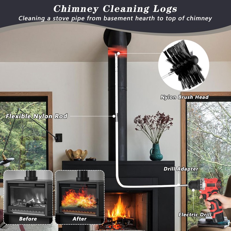 Chimney Sweep Kit Chimney Brush Kit Chimney Cleaning Kit, 16FT