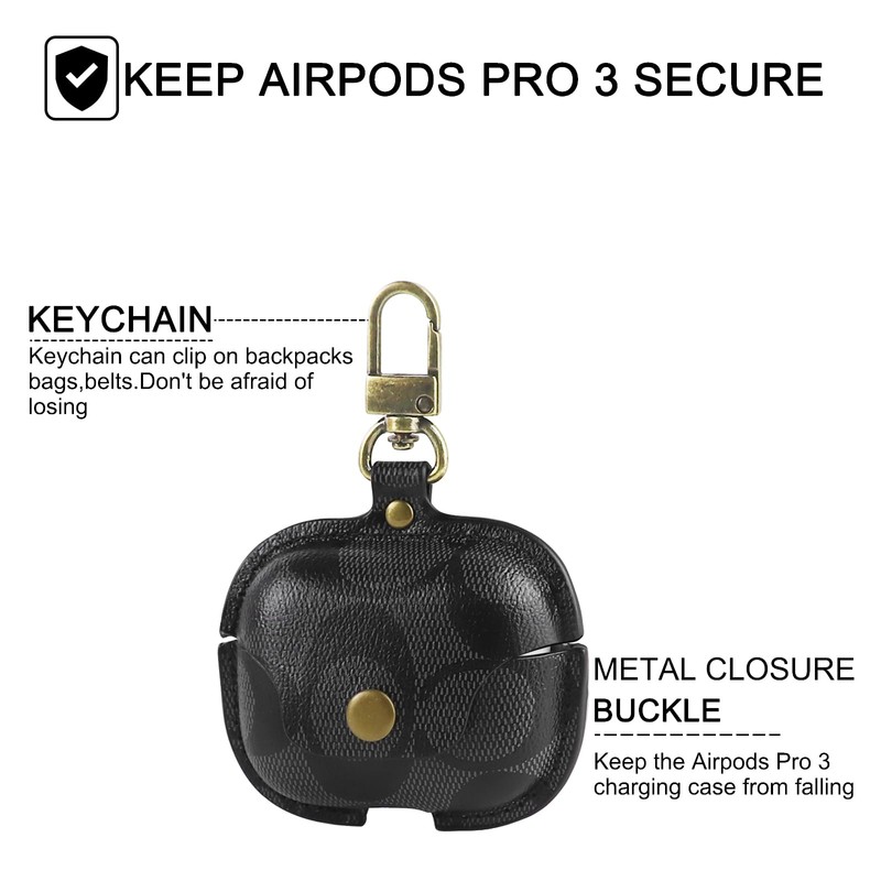 Leather Case for AirPods Pro 3, Shockproof Cover with Keychain,