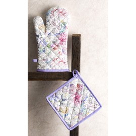 Maison d' Hermine Oven Mitt + Pot Holder 100% Cotton Easter Heat Resistant Kitchen Oven Gloves (7.5"x13") & Hot Pads (8"x8") for Chef, Women & Men, Wedding use, Floral Love - Spring/Summer