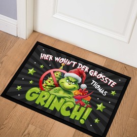 MoonWorks® Doormat Christmas Grinch Customisable Name Saying Funny Christmas Decoration Non-Slip & Washable Grinch Black 1 (6688) 60 x 40 cm