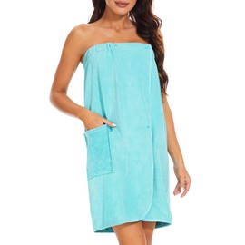 Knuffnee Wrap Towel for Women Body Wrap Bathrobe Shower Wrap Towels Adjustable Closure Blue L