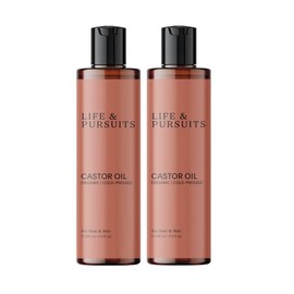 Life & Pursuits Aceite De Ricino Orgánico 200 Ml (Paquete De 2), Aceite De Ricino 100% Puro, Prensado En Frío Y Sin Hexano Para La Piel, El Cuero Cabelludo Y El Cabello