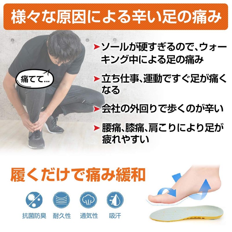 Insoles, 2 Pairs, 4 Pieces, Anti-Fatigue, Shock Absorption, Gel Insole,