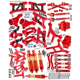 RC Aluminum Metal Shocks&Drive Shaft Axles&Suspension Arms&Steering Block&Camber Links Toe Links&Gearbox&Body Posts Mount&Shock Tower Upgrades Parts for 1/18 LaTrax Teton Desert Prerunner,Red