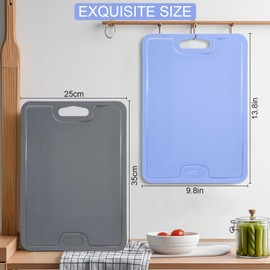 Chopping Board Set of 2 | Double-Sided TPU Flexible Chopping Boards with Scale and Handle | Colored Rollable Large Cutting Board with Juice Groove | Non Slip Dishwasher Safe | Blue and Grey | 35*25cm
