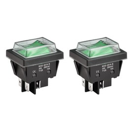 Heschen High Current Rocker Switch, 30A 250VAC, ON-OFF 2 Position, DPST, 4 Terminals, Green Light, T125, with Waterproof Cover (2, Green)