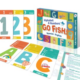 EDUMAETRIX Spanish English Bilingual Alphabet Numbers Go Fish Card Game for Kids,72 Cards, ABC Learning Playing Cards, Memory Matching Games, 2-8 Players, Ages 4-8 and up, Old Maid and Slap Jack