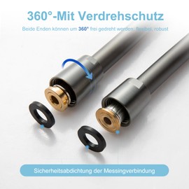 OFFO Shower Hose 2 m PVC Universal Shower Pipe with Shower Hose Washing Machine High Pressure Shower Hose for Bathroom Fittings Replacement Black Chrome