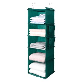 BOOMIBOO Hanging Closet Organize and Shelves，5-Hanging Shelf with 2 Side Pockets，Storage Foldable （Green）