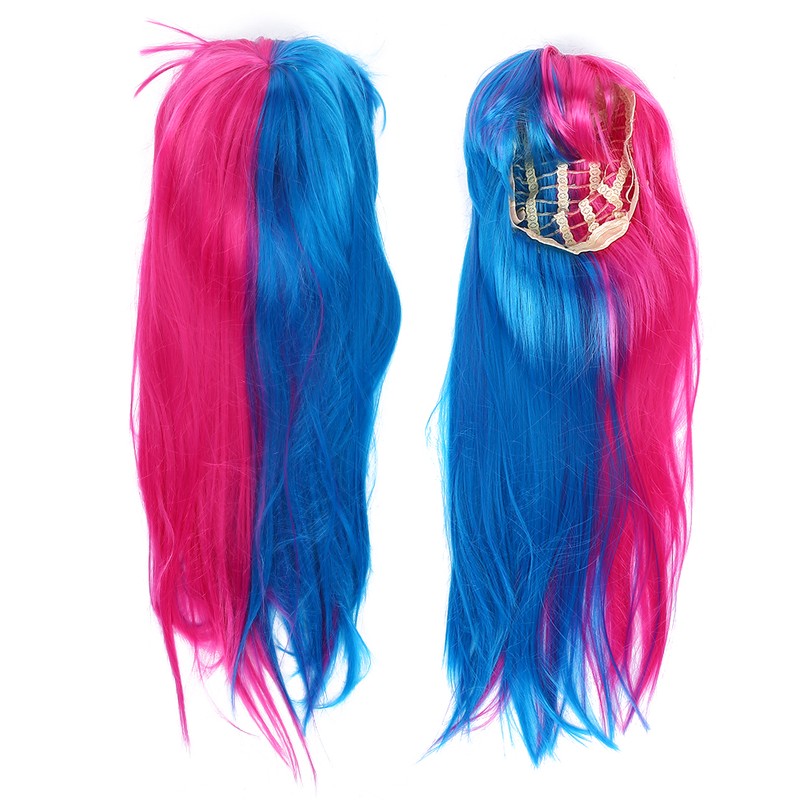 Long Straight Wigs Women Female Full Bangs Synthetic Hair Blue