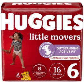Huggies Little Movers Size 6 Diapers 35lbs Leak Proof with Wetness Indicator